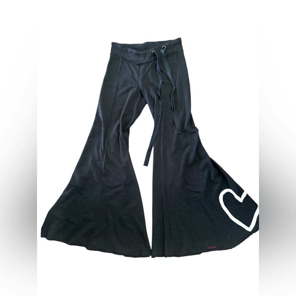 PEACE LOVE WORLD Black Flared Pants with Heart Detail